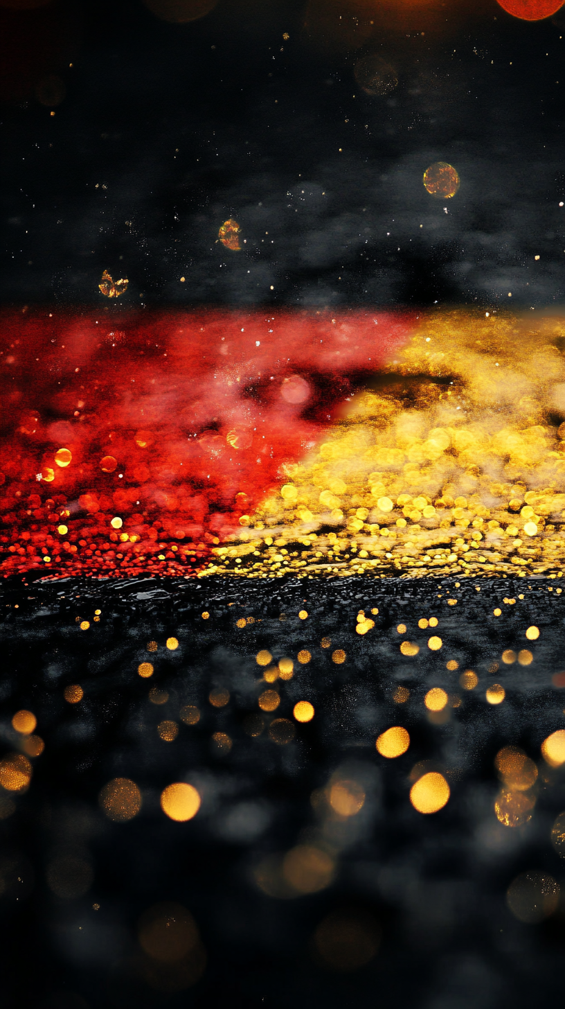 Reflective German flag wallpaper with glittering dots, high resolution.