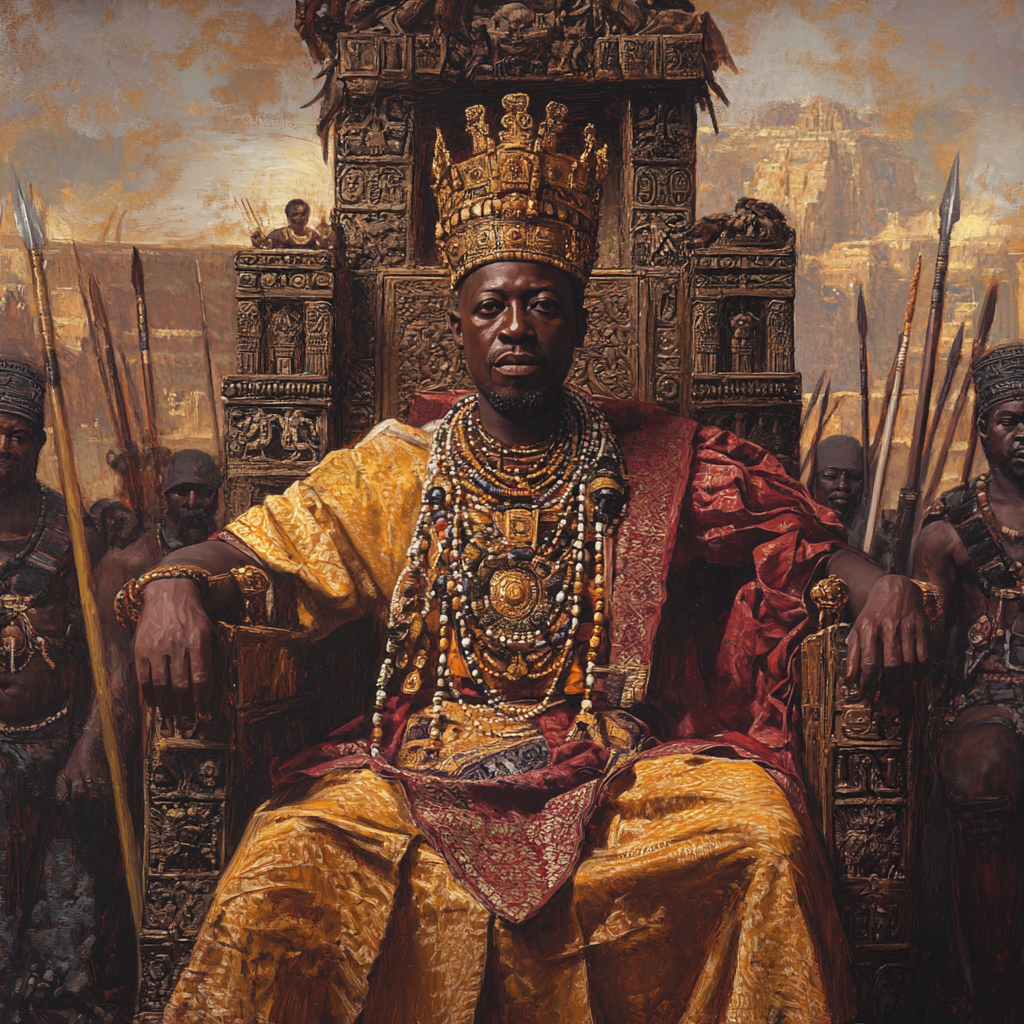 Regal 1700s-era oil painting of King Agaja of Dahomey