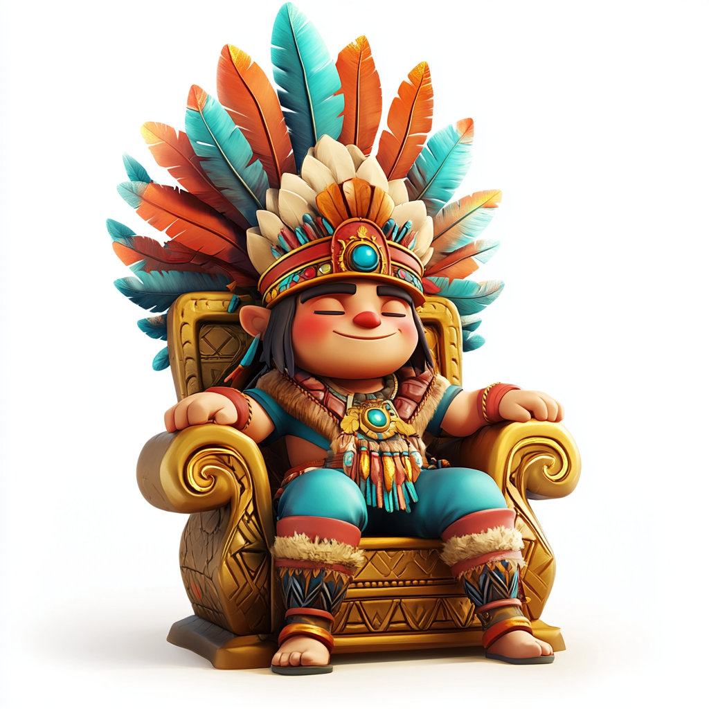 Regal King on Golden Aztec Throne Cartoon Illustration