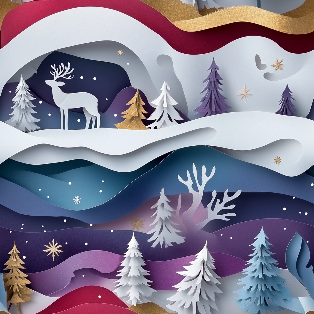 Reindeer in Snow Diorama with Christmas Trees