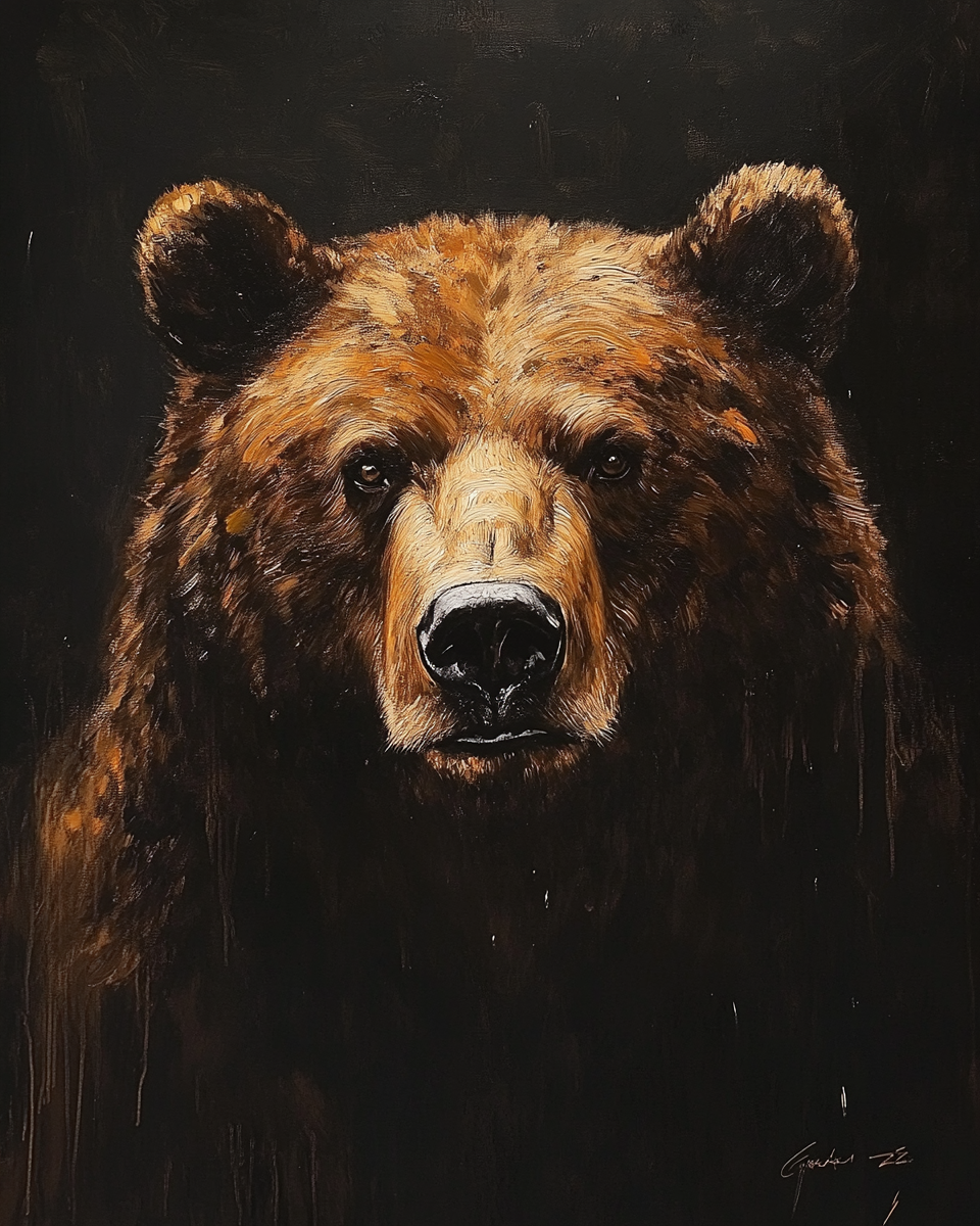 Rembrandt's Realistic Bear Portrait with Dramatic Lighting