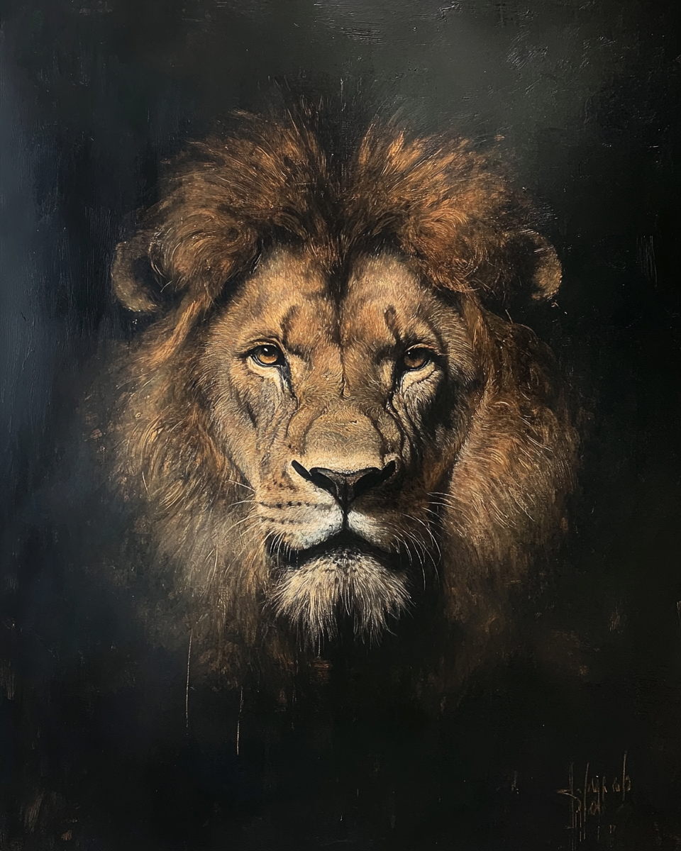 Rembrandt Lion Portrait Realistic Dramatic Lighting 4:5 Ratio