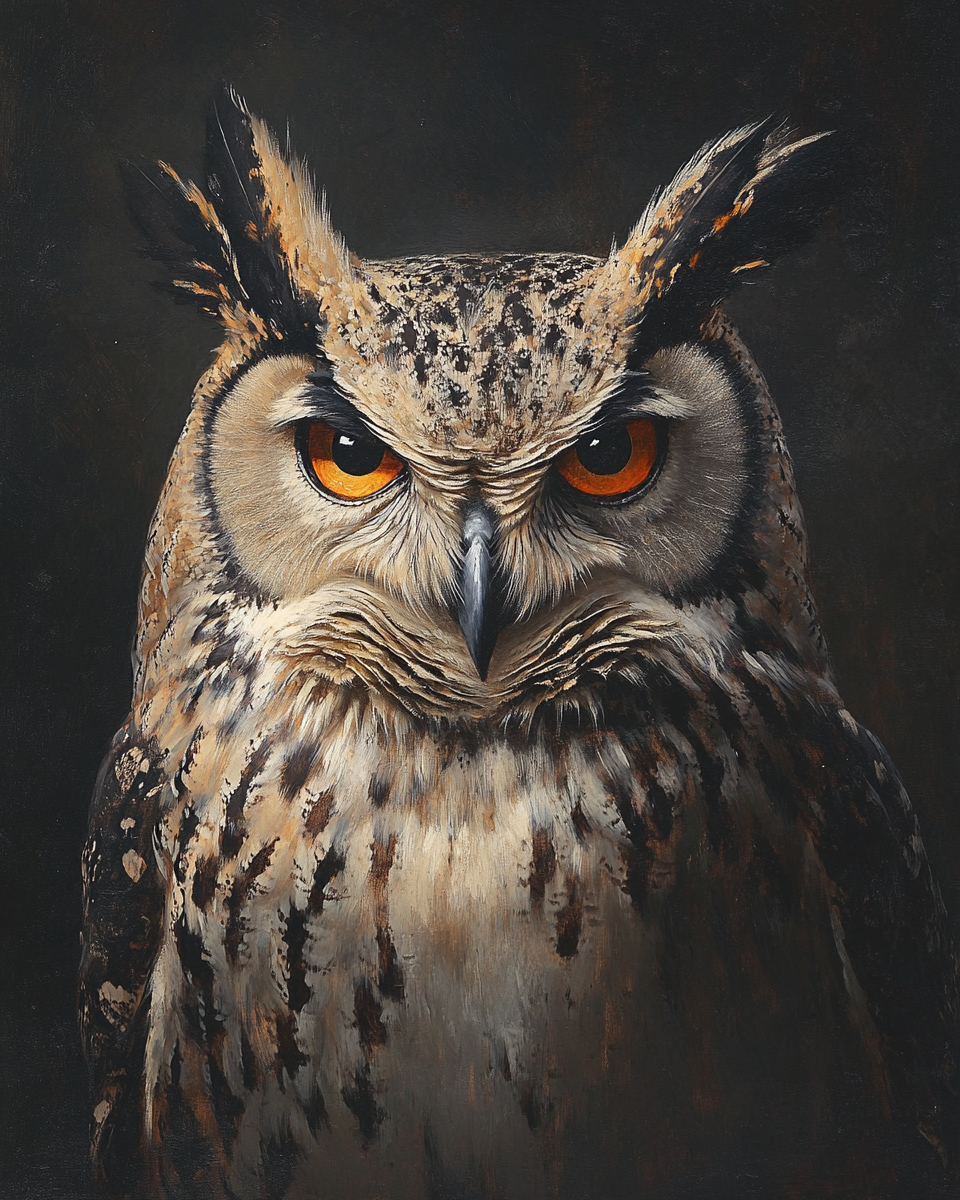 Rembrandt Painting Portrait Owl Serious Realistic Lighting