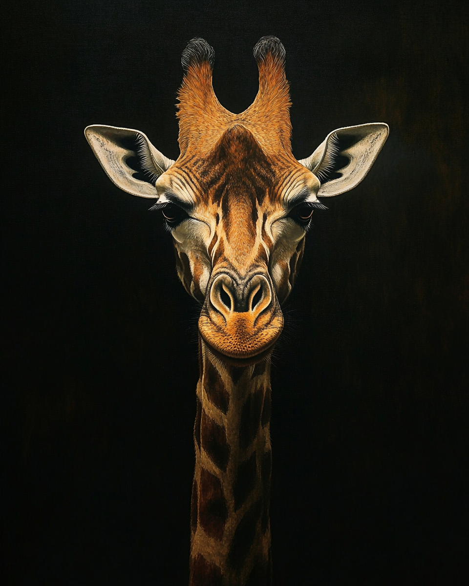 Rembrandt-style Giraffe Portrait with Dramatic Lighting