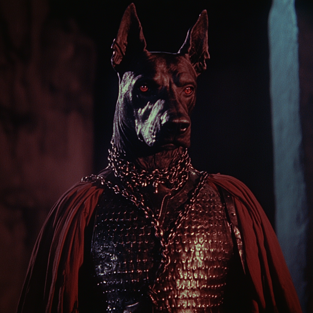 Retro Fantasy Film with Doberman Headed Knight