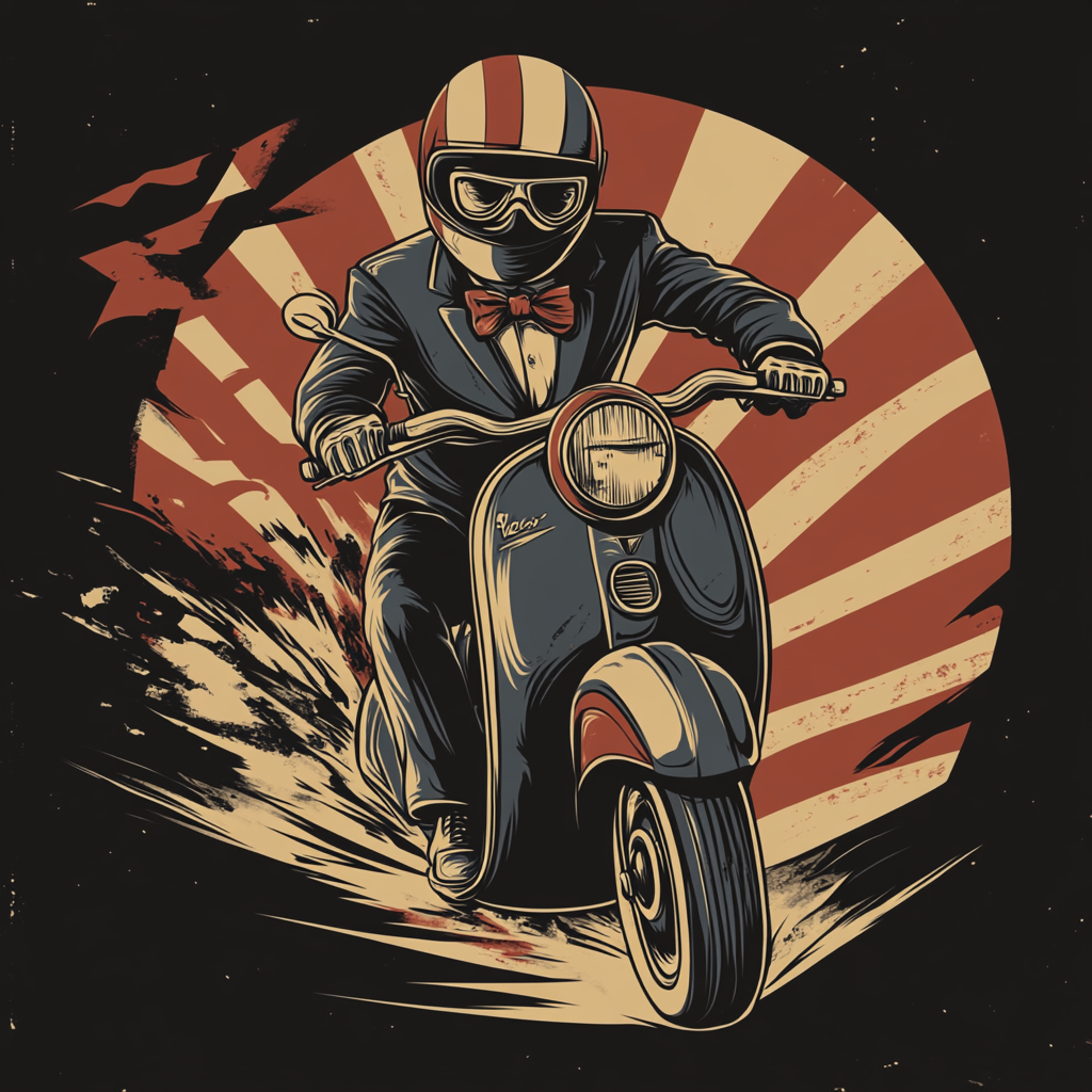 Retro race: Vespa rider in action t-shirt design