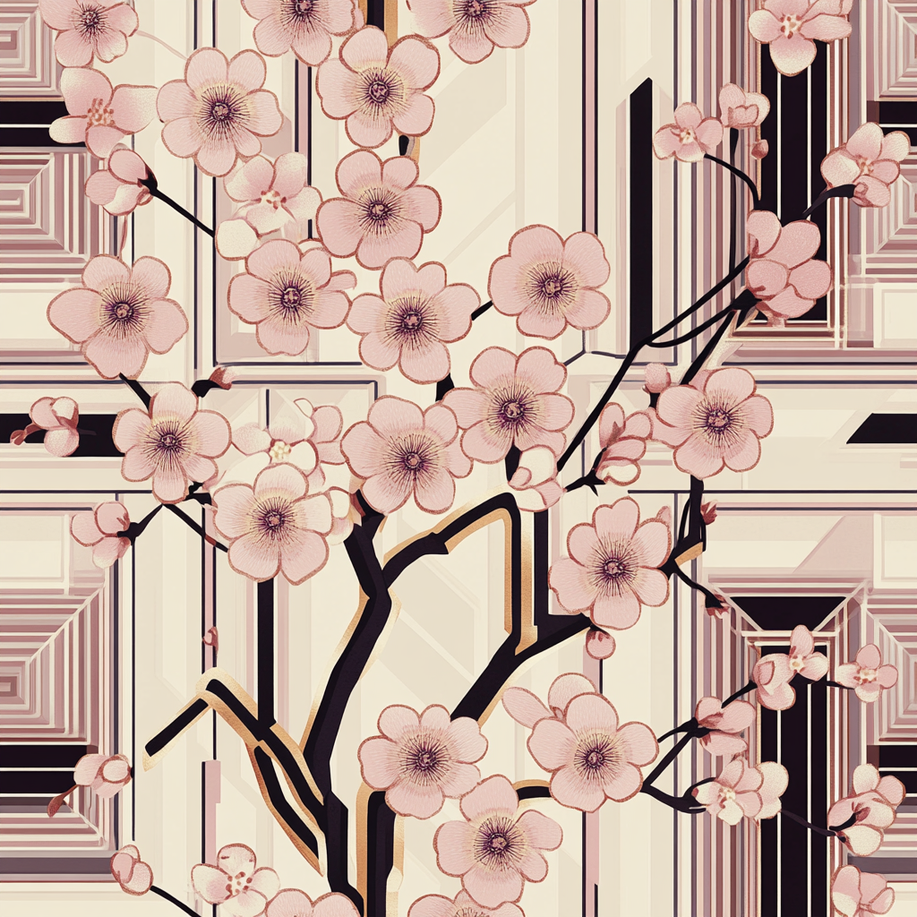 Retro wallpaper with cherry blossoms in pastel colors.