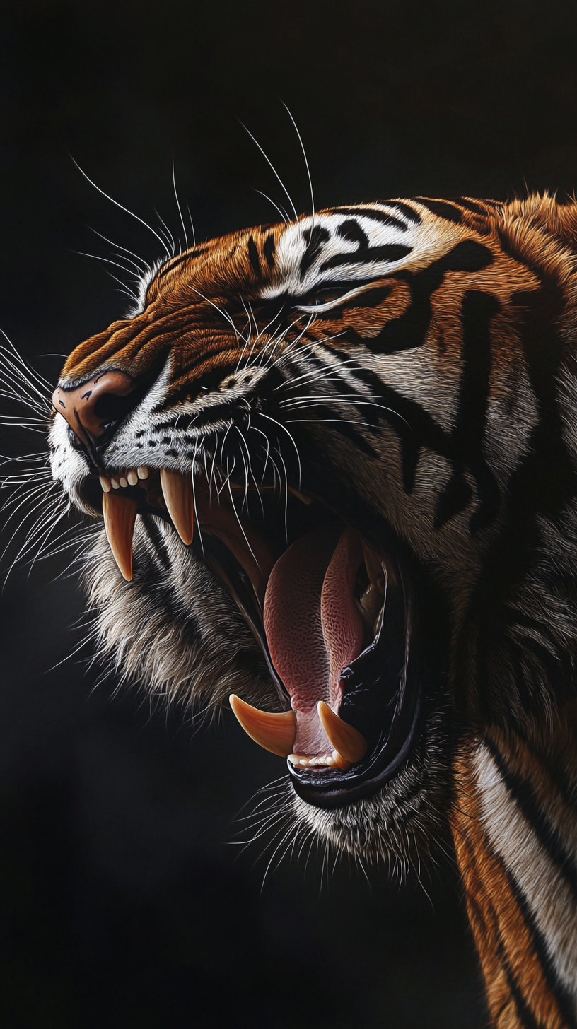 Roaring Tiger in Dramatic Hyperrealistic Art