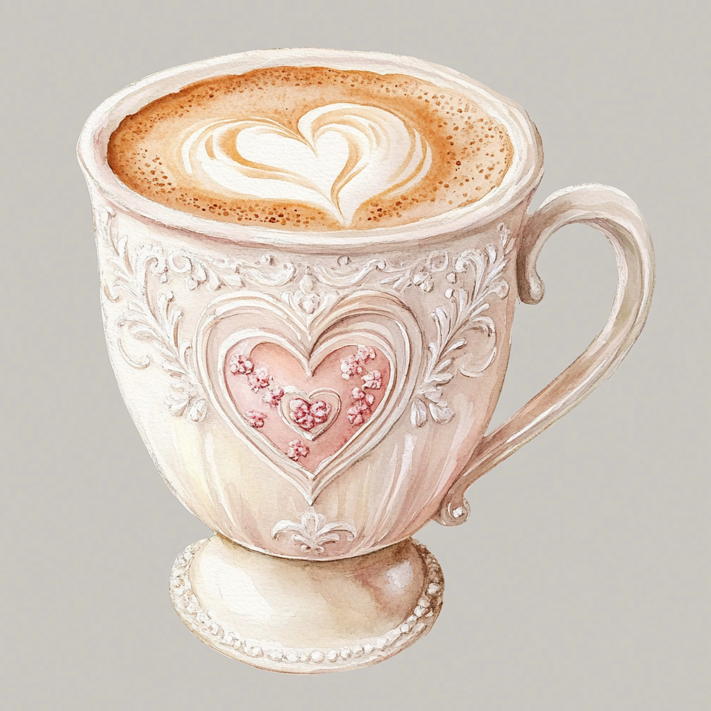 Romantic White Mug with Heart-Shaped Coffee Foam