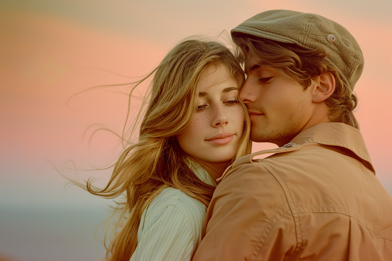 Romantic and intimate photo of couple in dreamy setting.