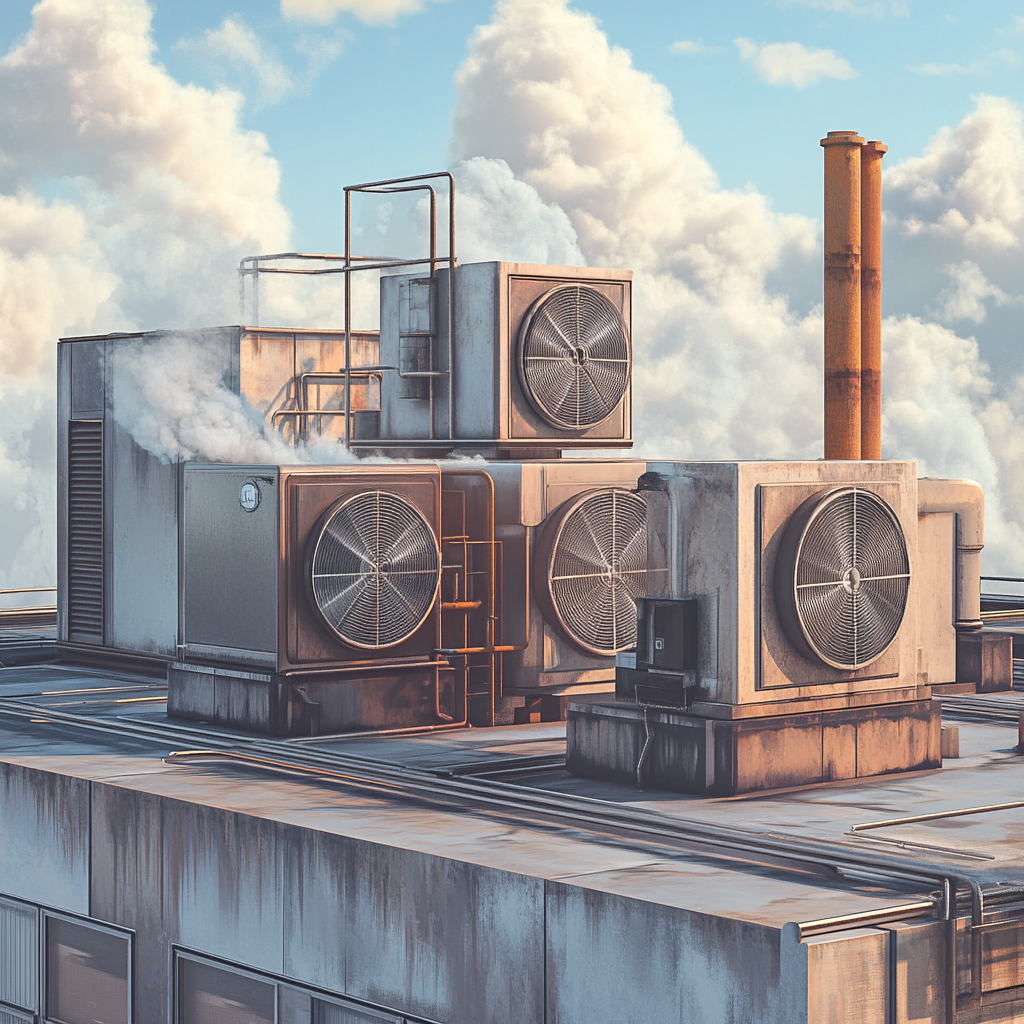 Roof of building with HVAC equipments, realistic style.