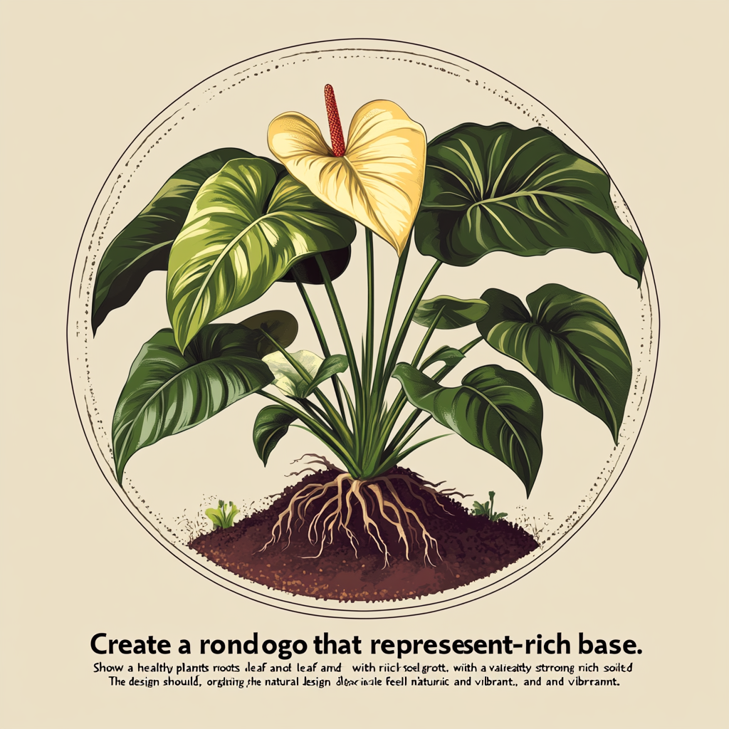 Round logo with healthy plant, strong roots, vibrant leaves