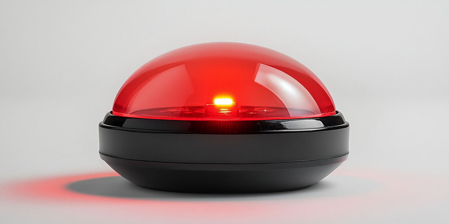 Round red button with LED-like light on black base.