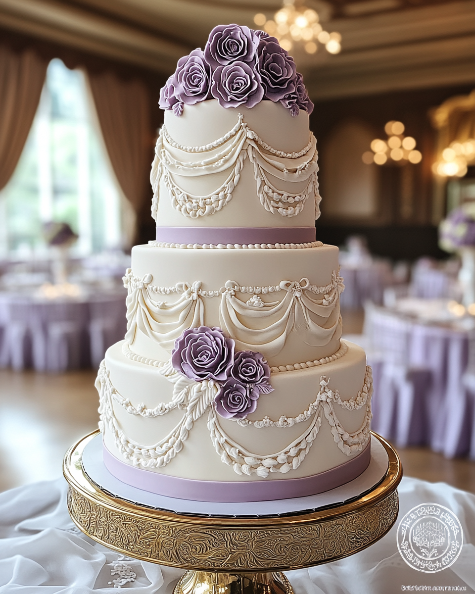 Royal Lavender Wedding Cake in Victorian Ballroom