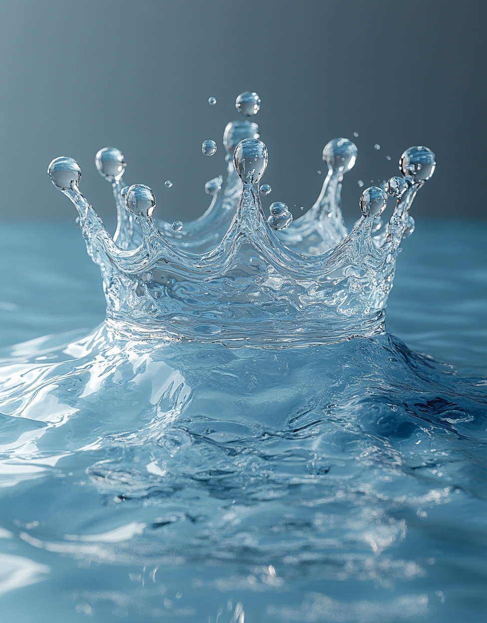 Royal water splash with white ripples on blue