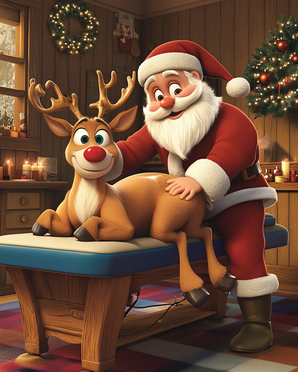 Rudolph Helps Santa with Massage During Christmas