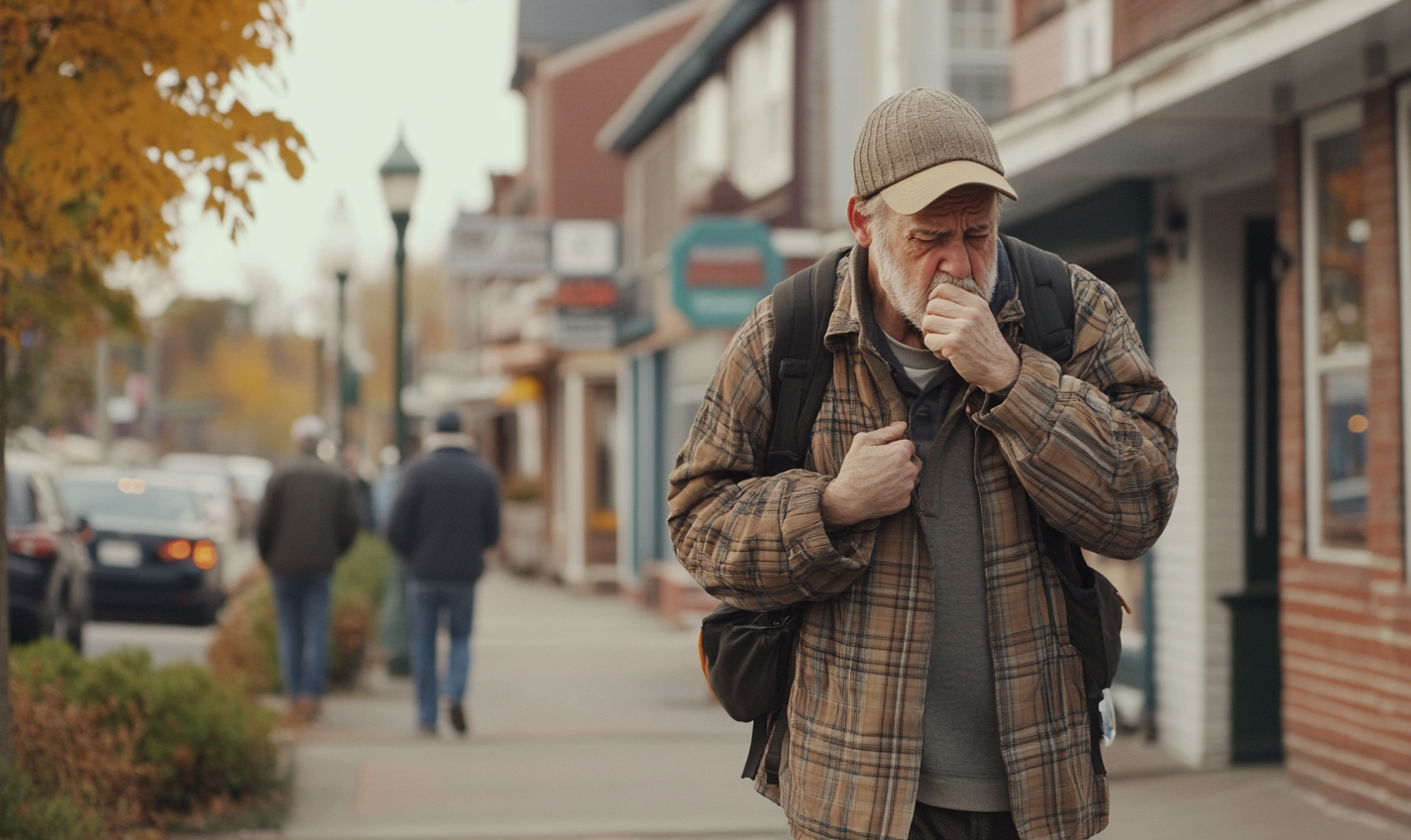 Runny-Nosed Fisherman in Small Town Evening, 8K Cinematic Focus