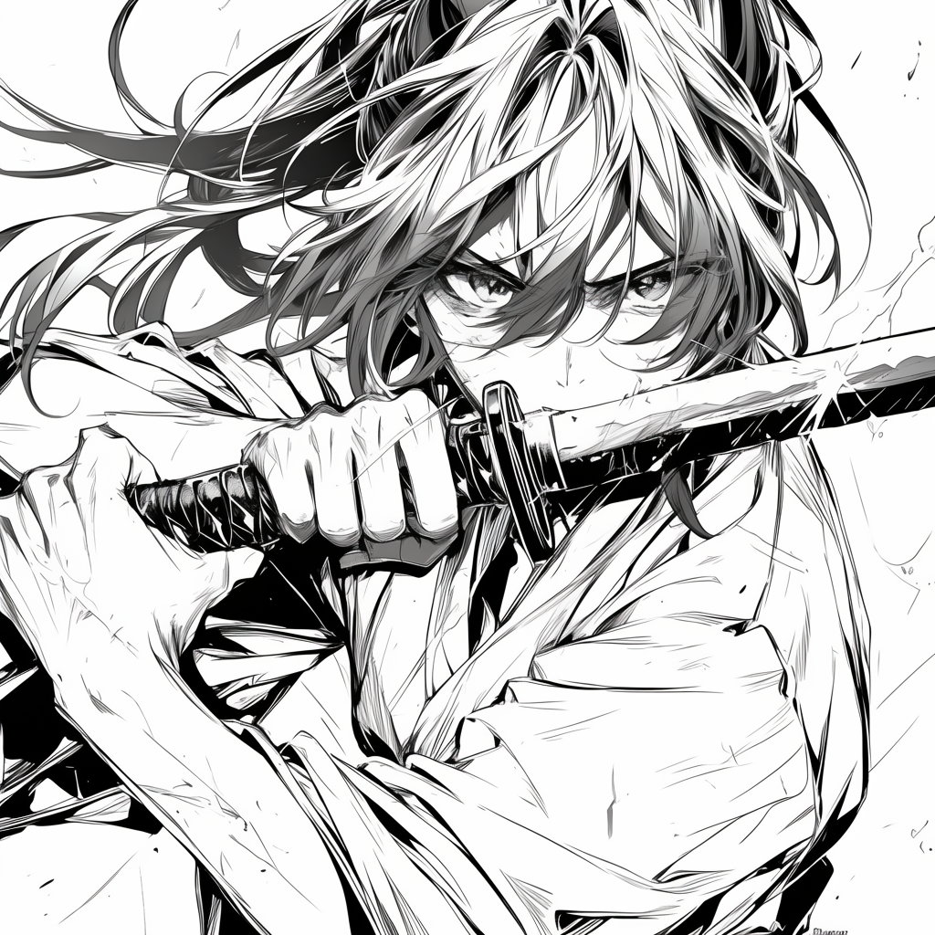 Rurouni Kenshin Draws Katana with Intense Expression