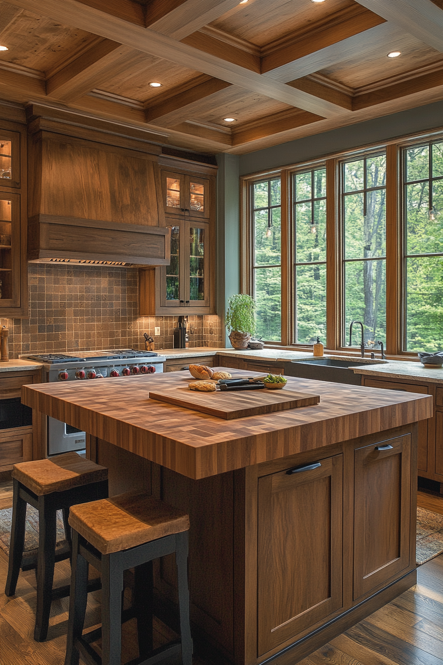 Rustic Kitchen with Natural Wood and Greenery