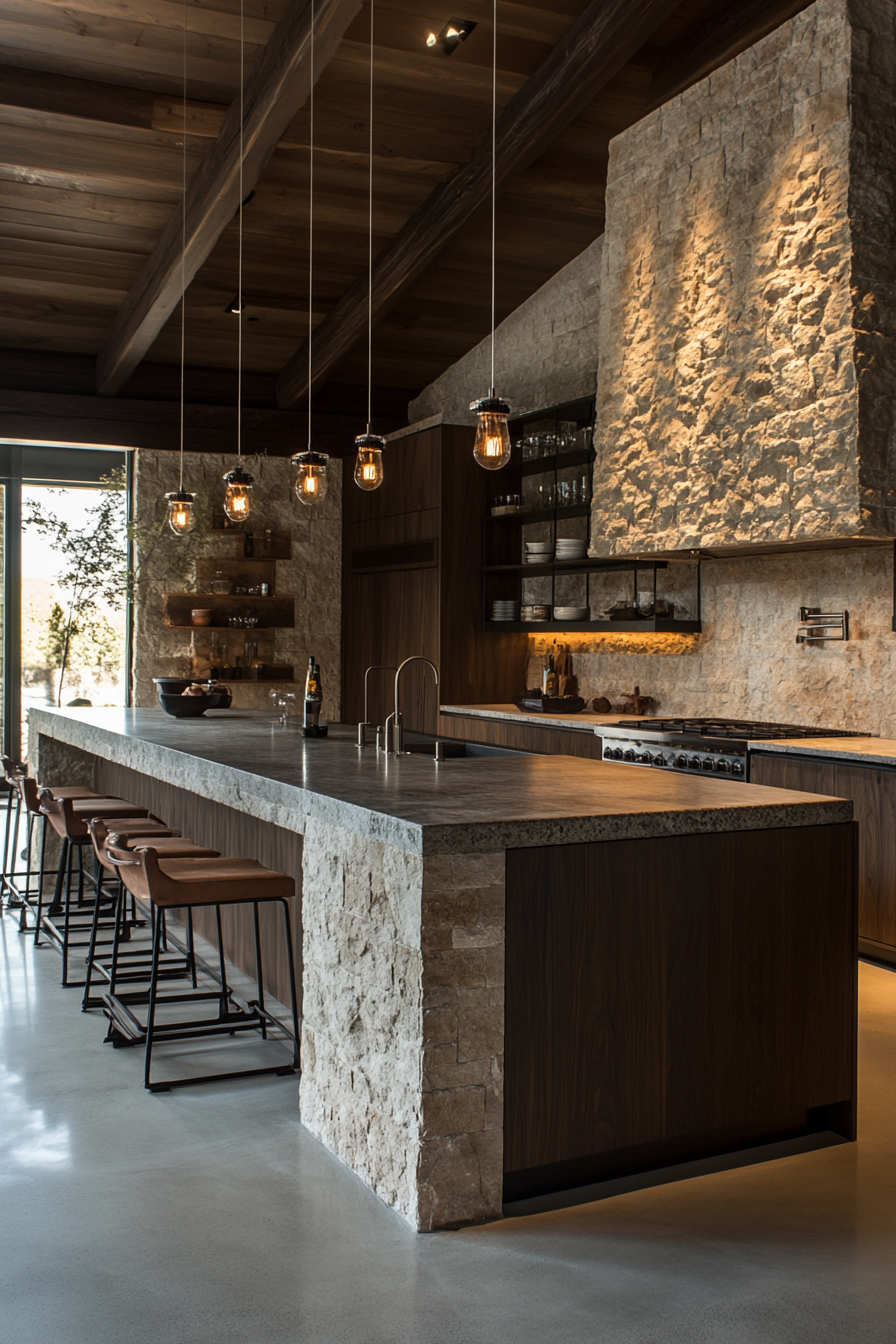 Rustic Stone Kitchen with Modern Touch