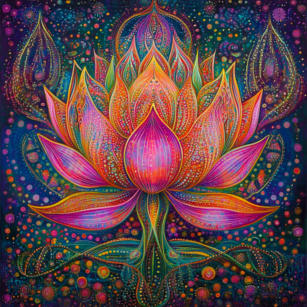 Sacred lotus flower blooming in divine matrix heart.