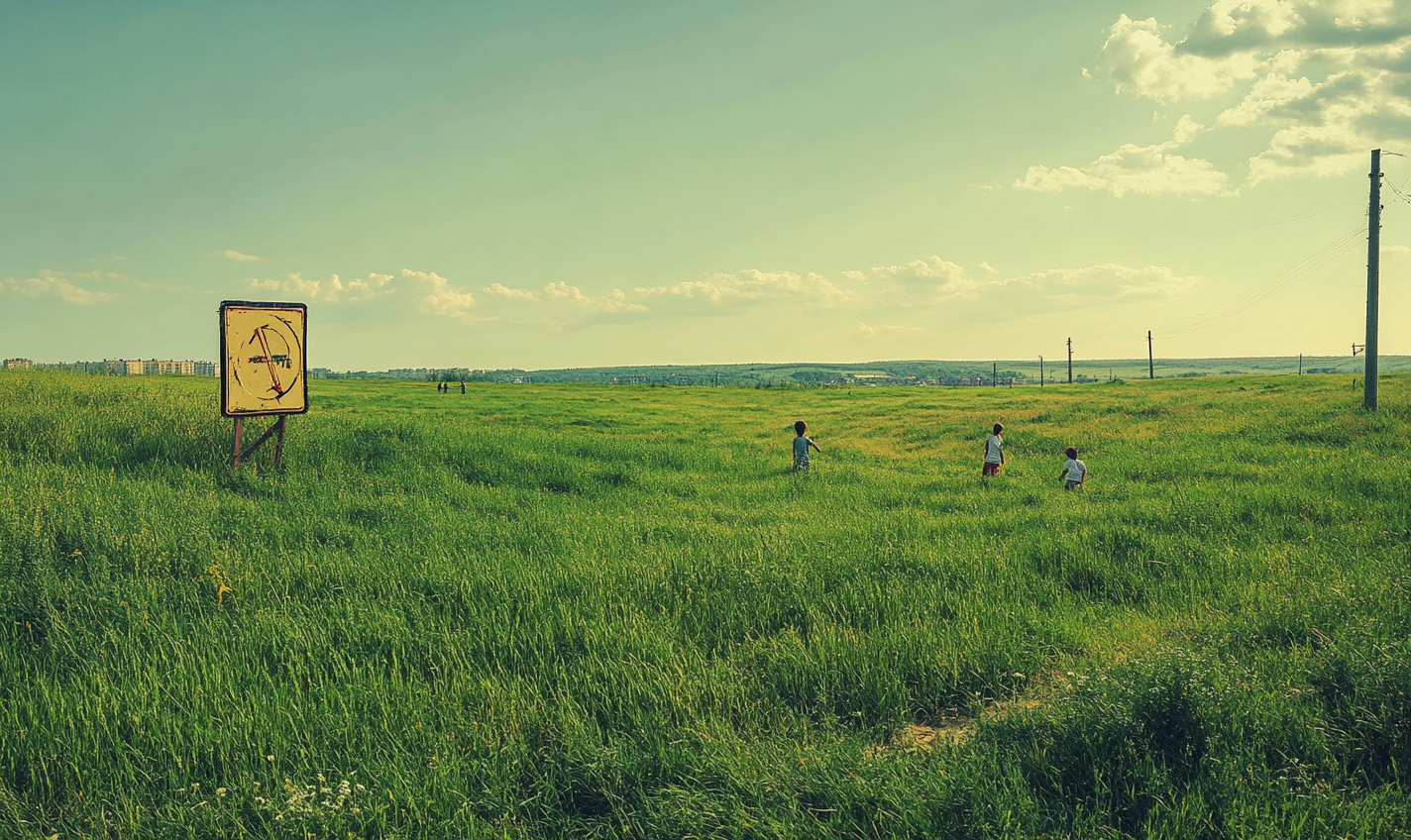 Safe Green Field in Ukraine: Children Playing Happily