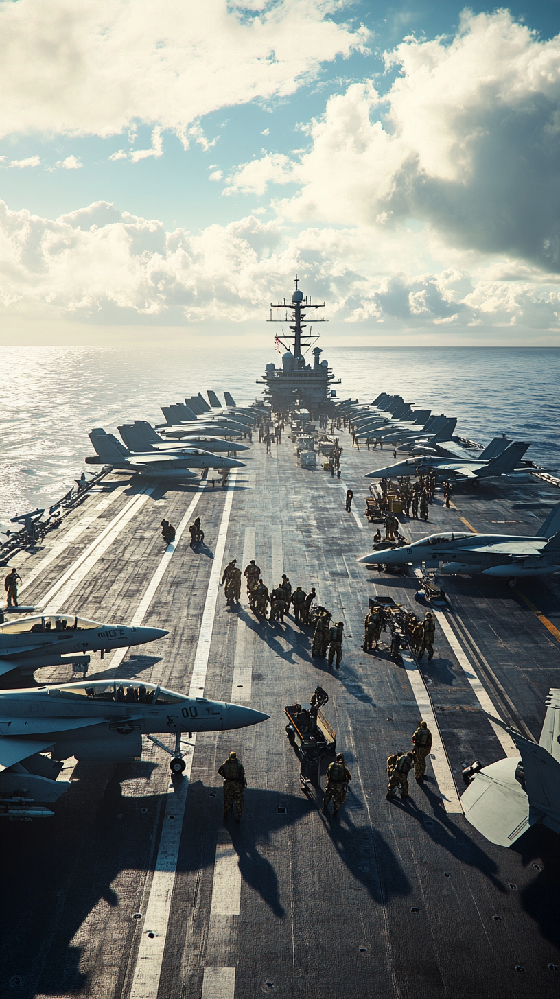 Sailors on USS Dwight D. Eisenhower conducting jet maintenance.