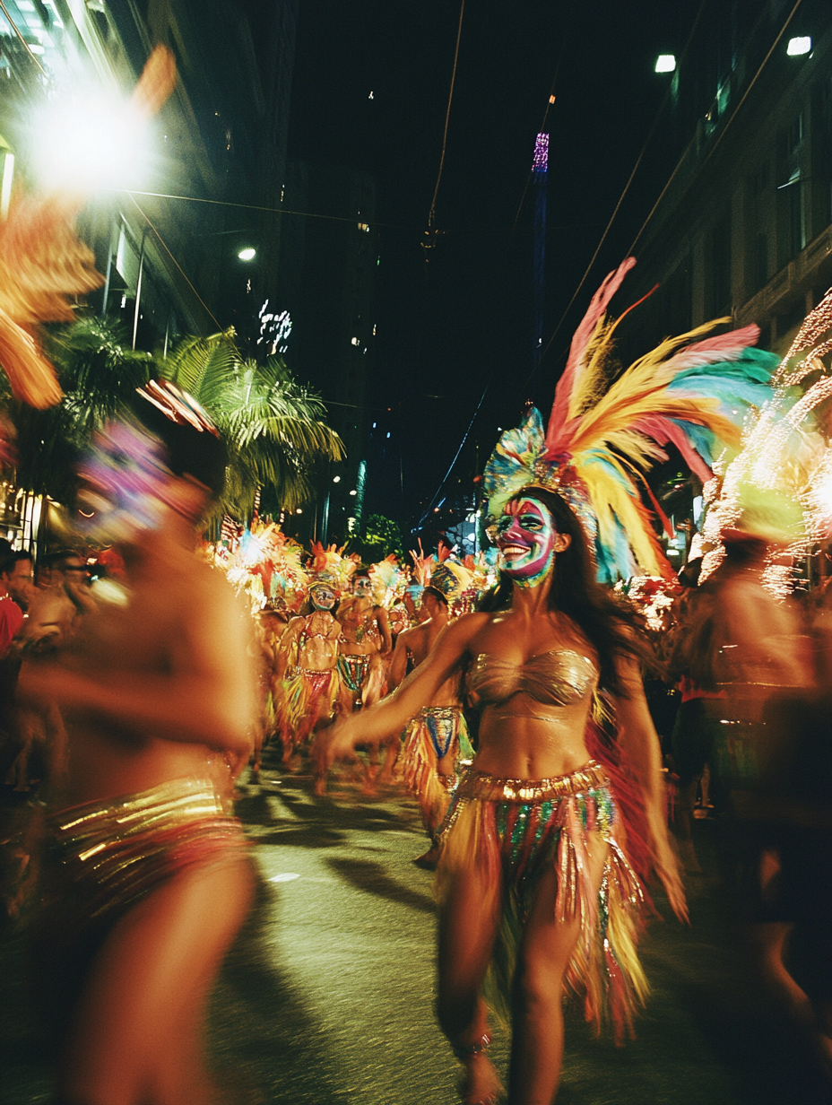 Samba dancers joyfully dance in Brazil's Carnival