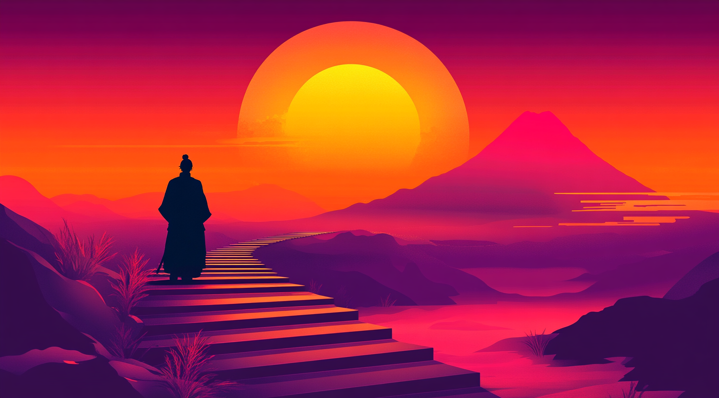 Samurai Viewing Mount Fuji at Sunset, Game Art