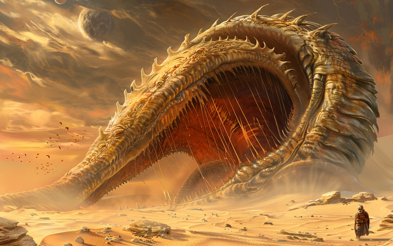 Sandworm with spined teeth from Dune Movie fantasy art.