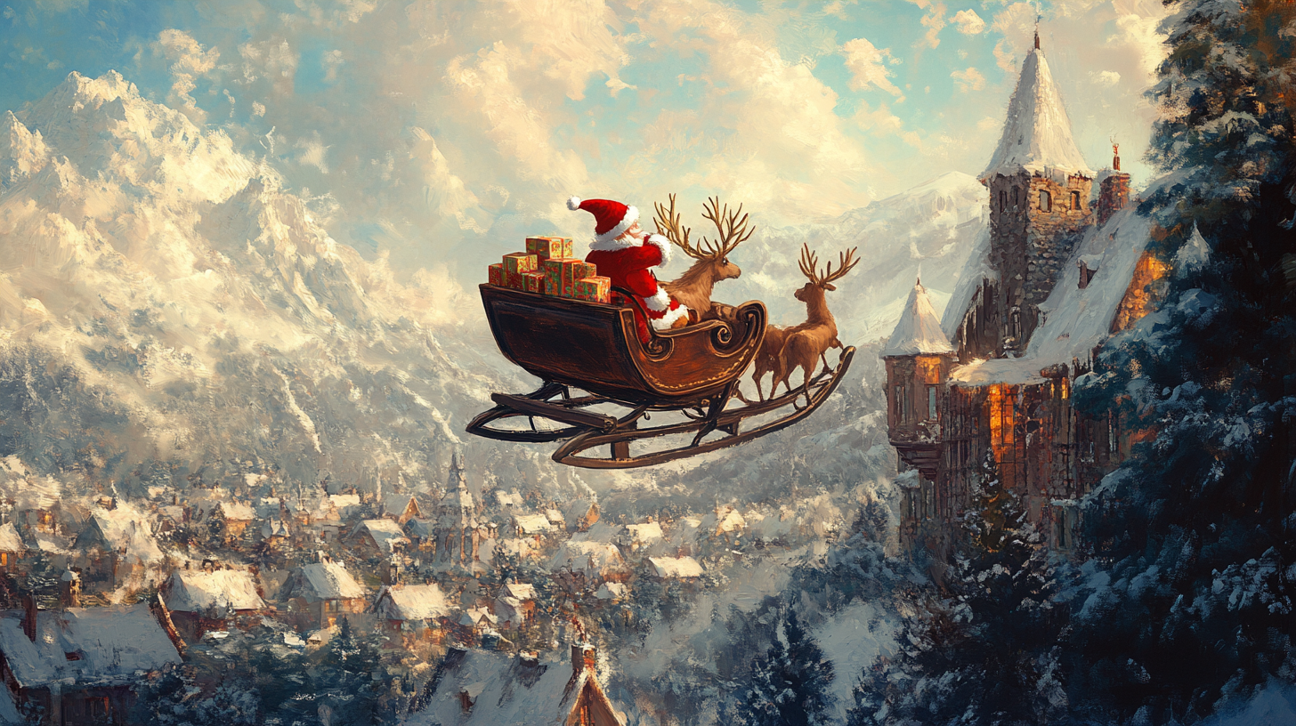 Santa's Christmas Sleigh Ride Through Snowy Town