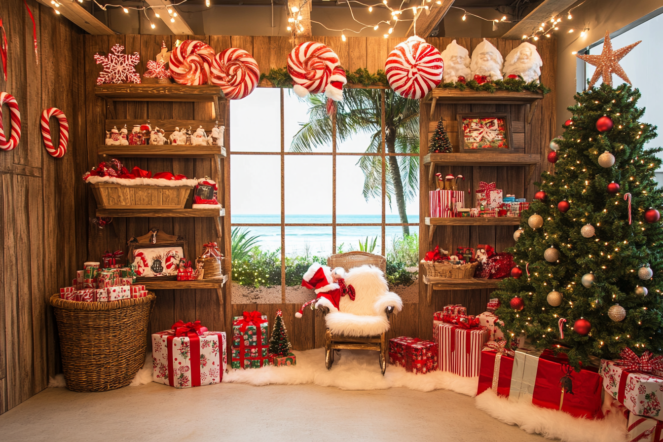 Santa's Magical Workshop Backdrop in Beachside Town