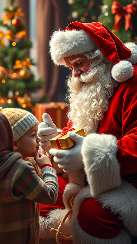 Santa Claus Giving Gifts to Kids