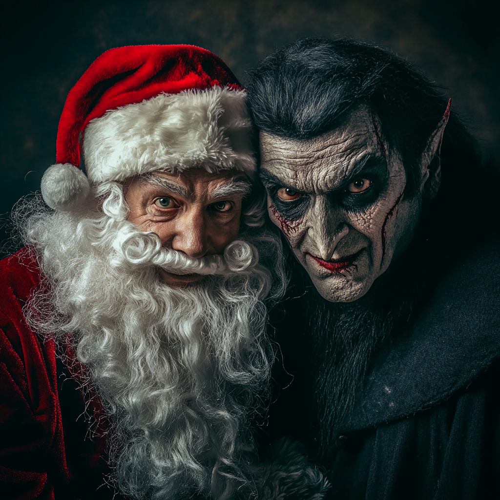 Santa Claus and Dracula, detailed photo, Canon camera and lens.