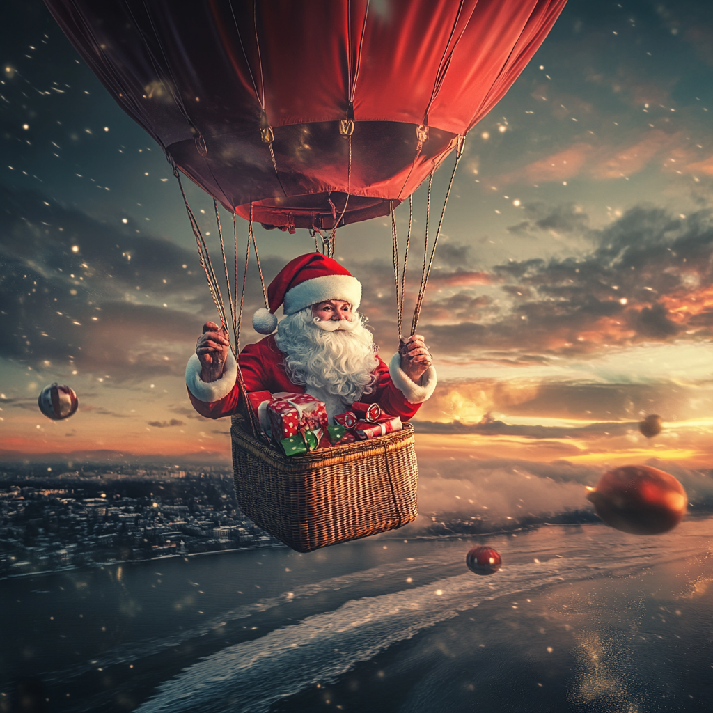 Santa Claus in Hot Air Balloon Gift Delivery