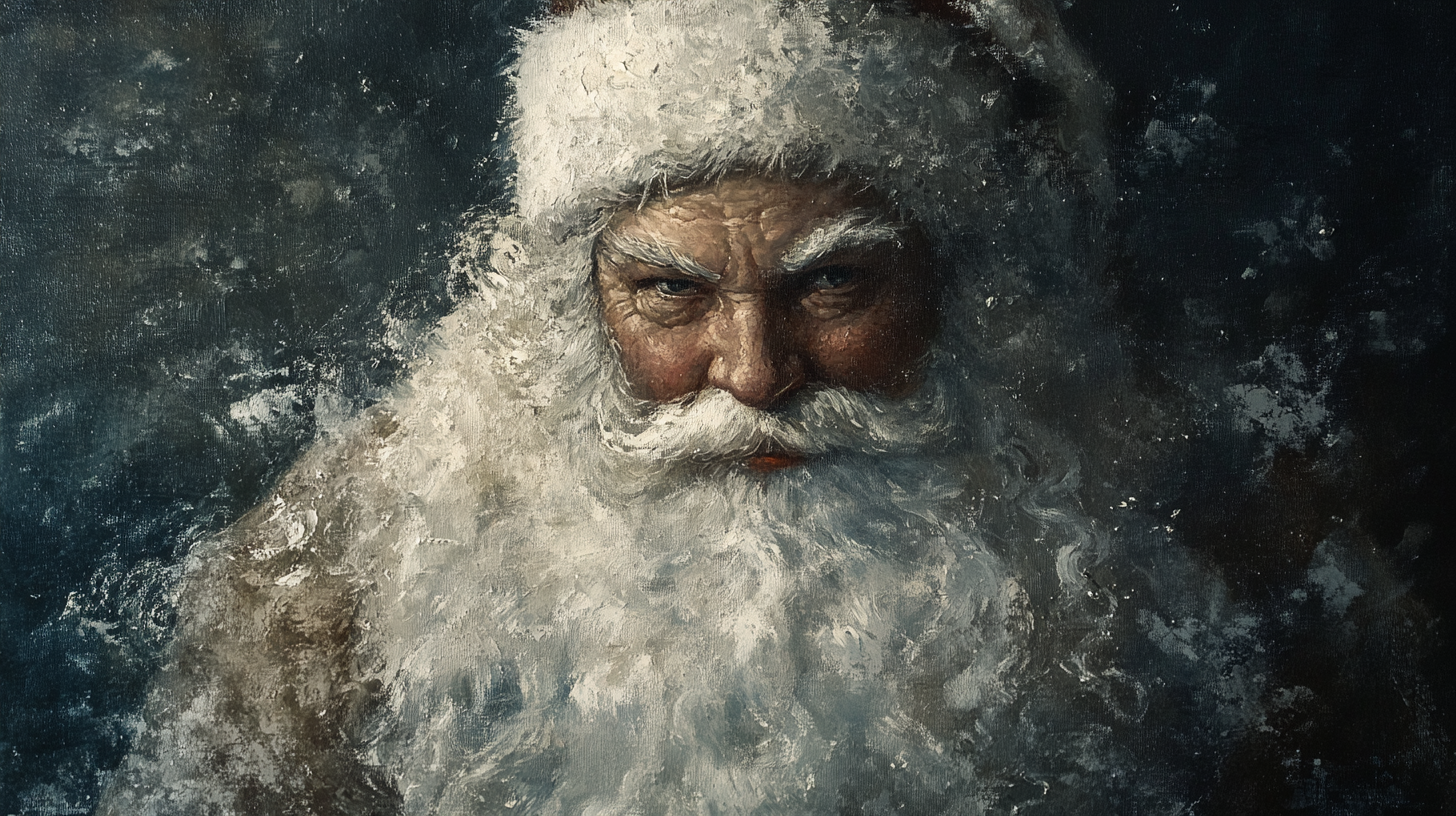 Santa in white with grey background. Classic vintage style