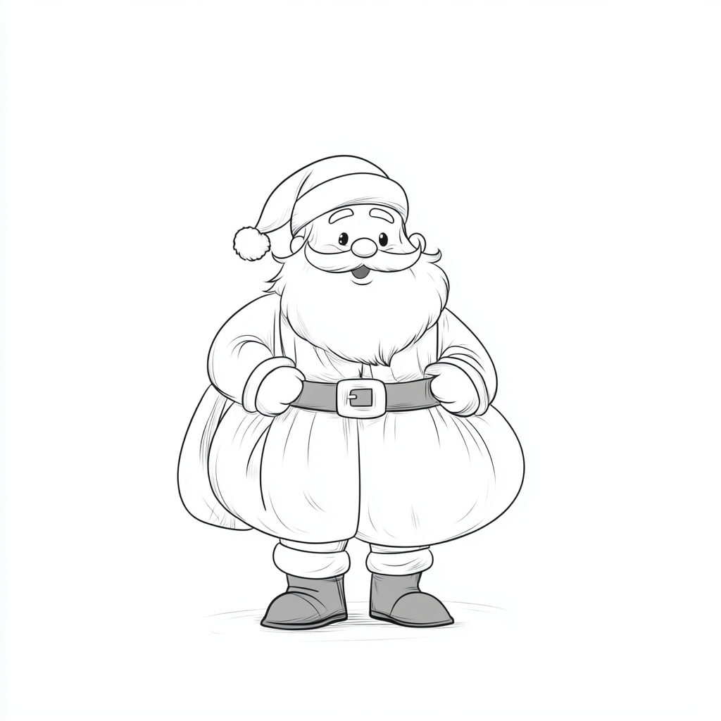 Santa with presents in simple coloring page