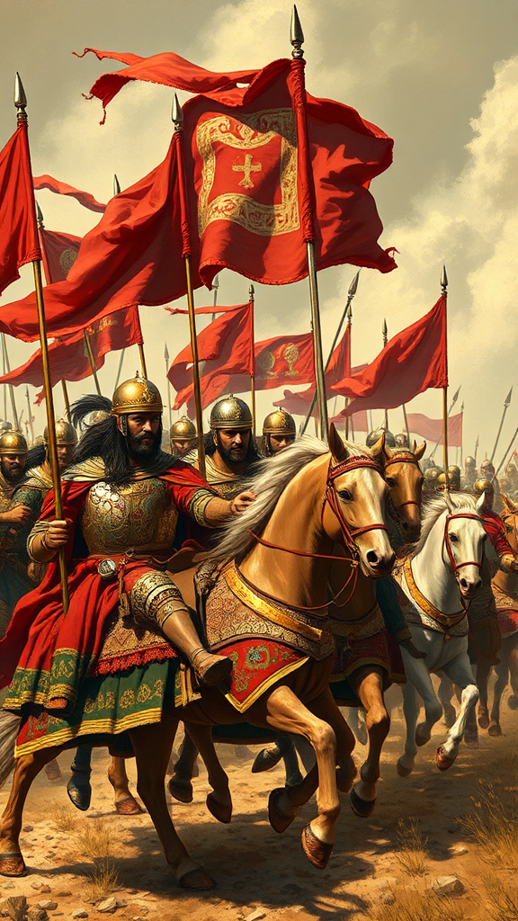 Sassanian soldiers ride into battle with valor.