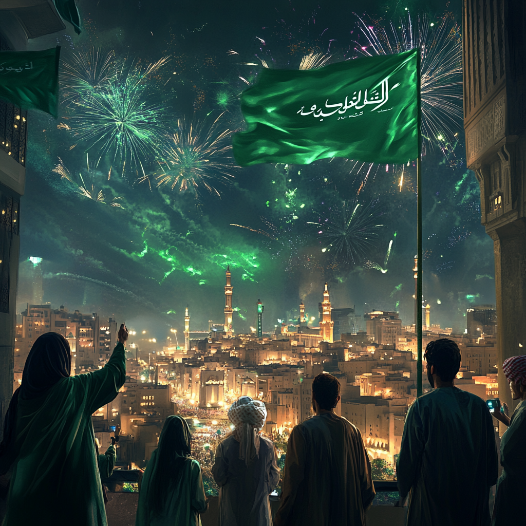 Saudi National Day Celebration in Modern Jeddah Albalad