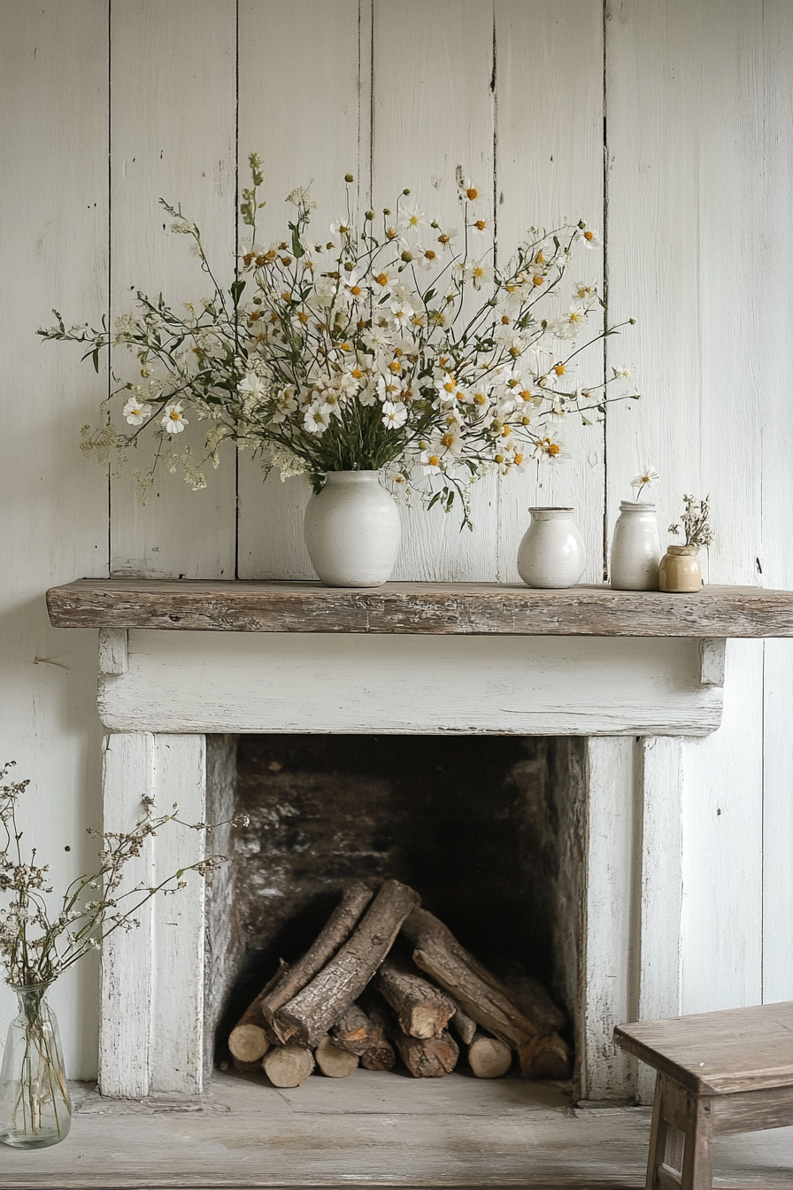 Scandinavian Simplicity: Serene Mantle with Wildflowers