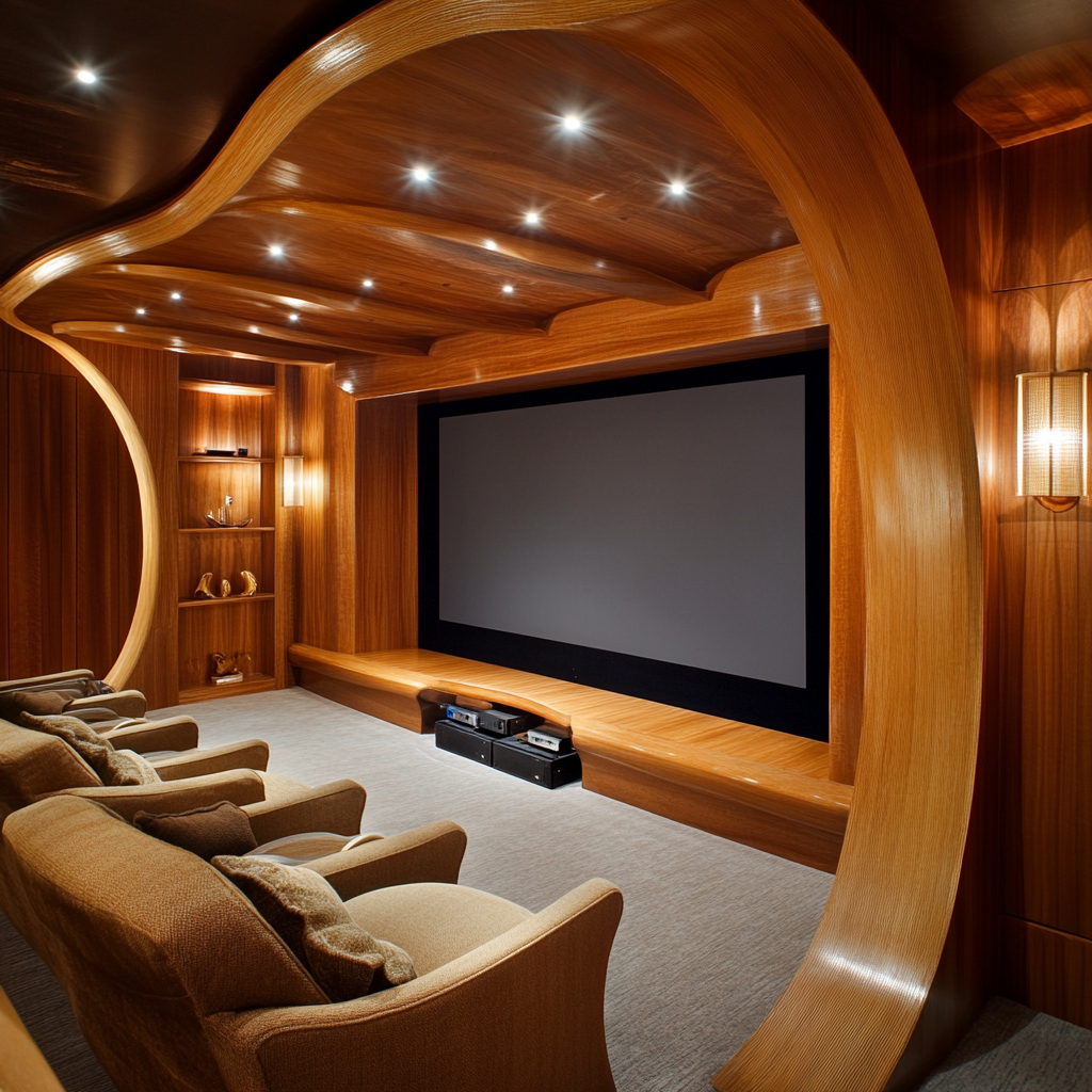 Scandinavian design inspired home theater with clean detailing.