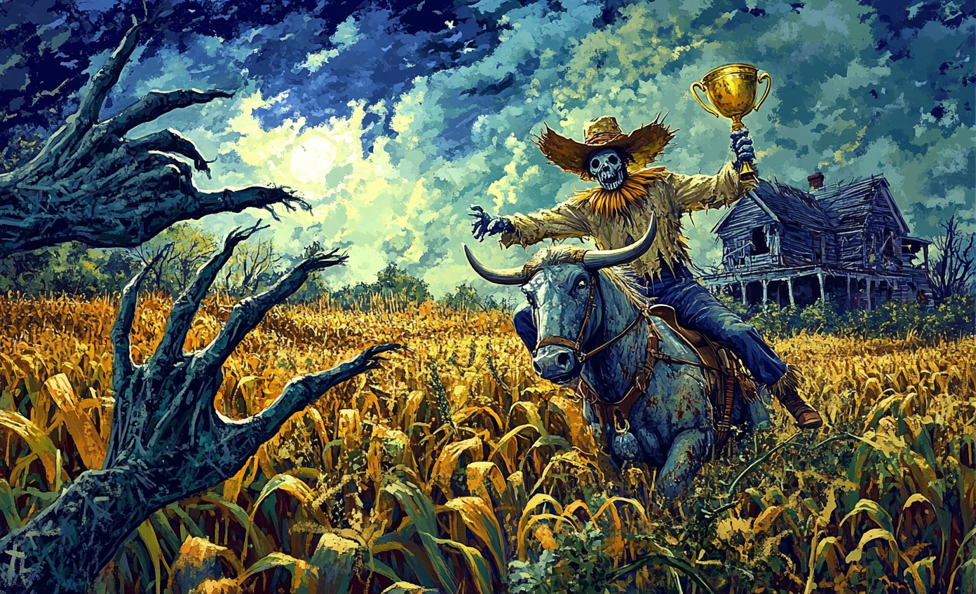 Scarecrow on Longhorn in Corn Maze wins Trophy