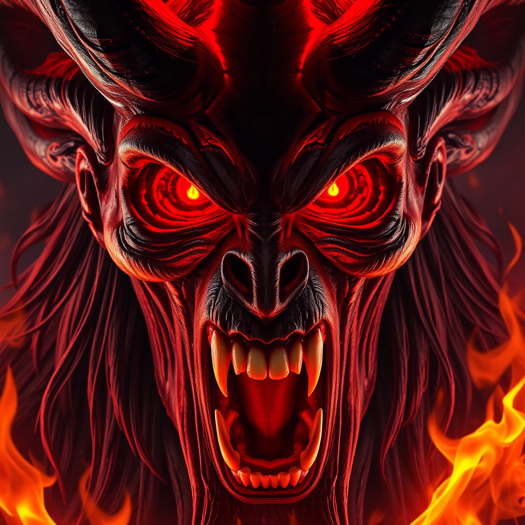 Scary Satan with open mouth in fire