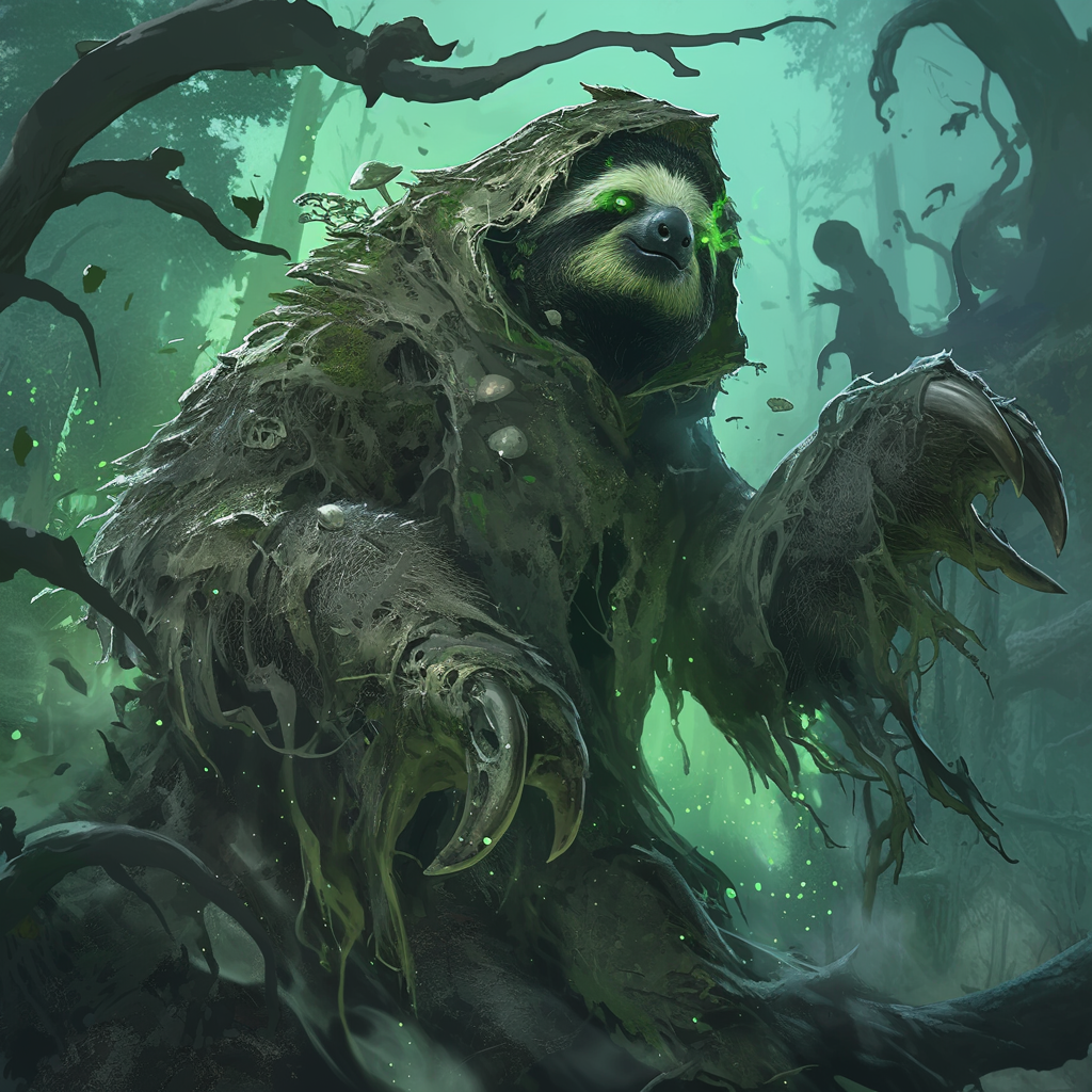 Scary Sloth in Haunted Forest: Gritty Atmosphere