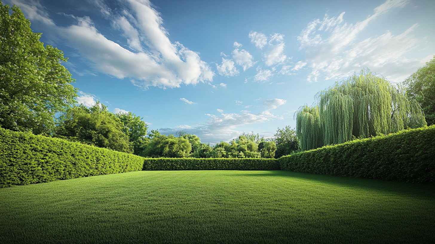 Scenic Lawn with Hedge and Beautiful Sky