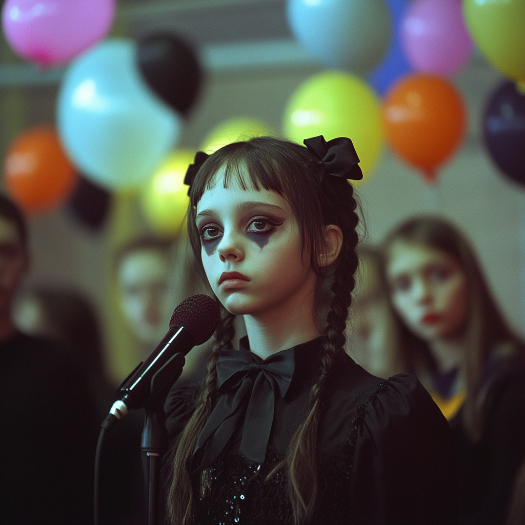 School Concert in Russia: Gothic Lolita Girl Performs