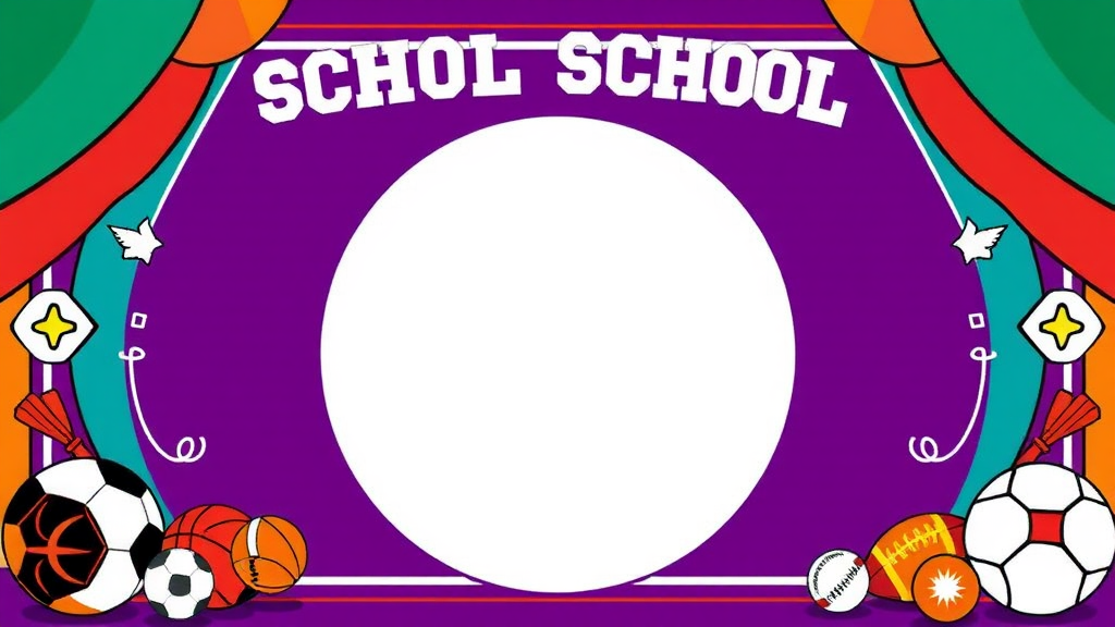 School banner with sports icon and photo area