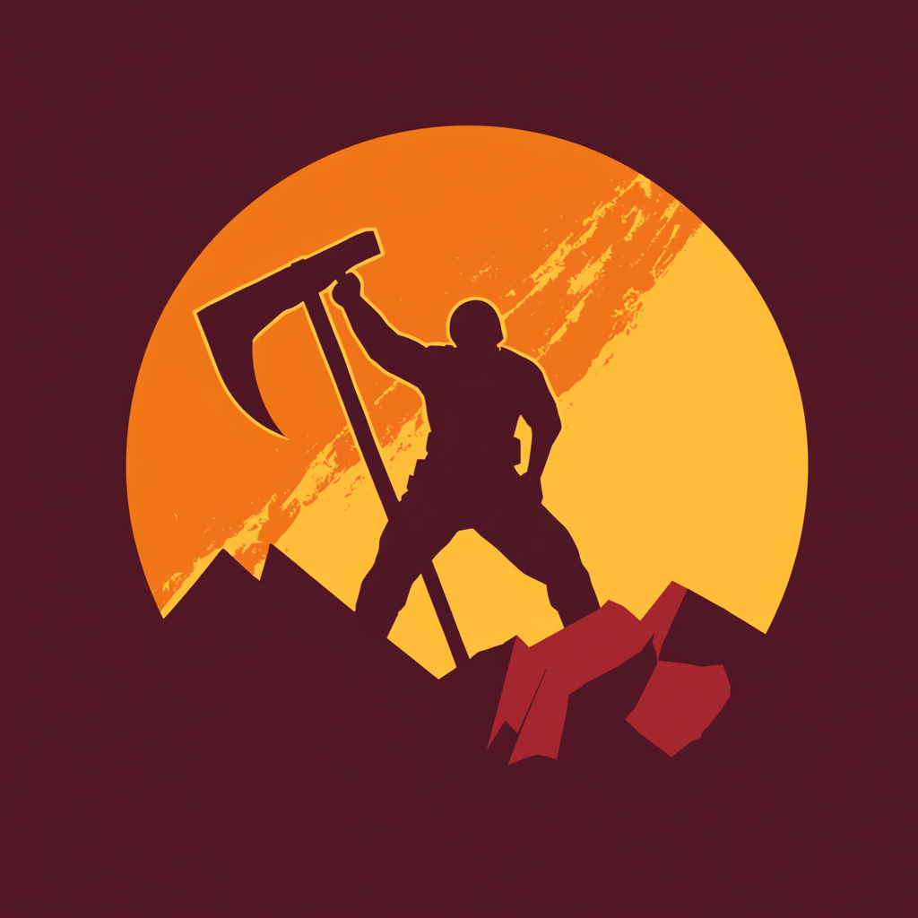 Sci-Fi Mining Guild Logo in Burgundy and Burned Orange 