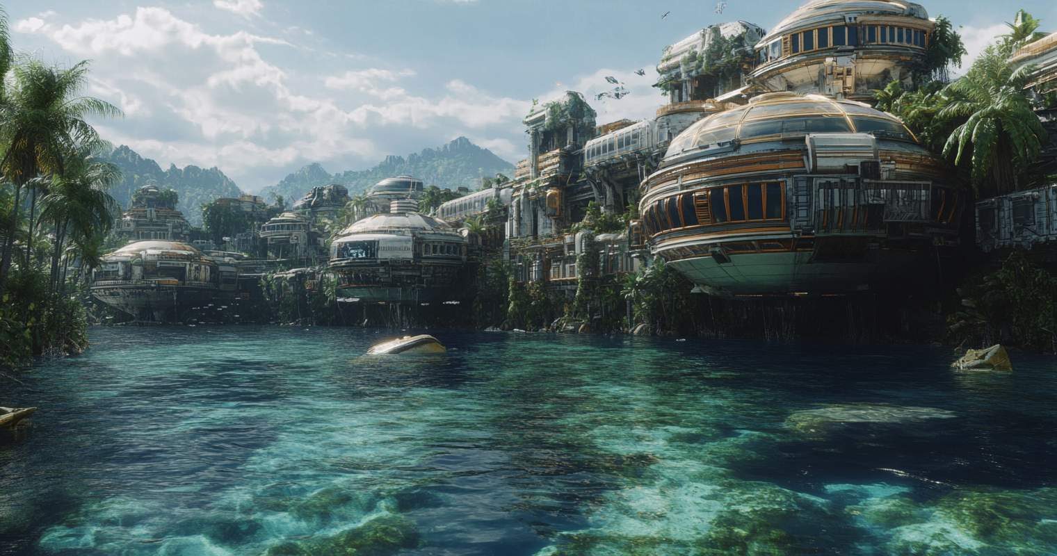 Sci-fi Waterborne City Esadale Jungles Ocean Trenches Riches