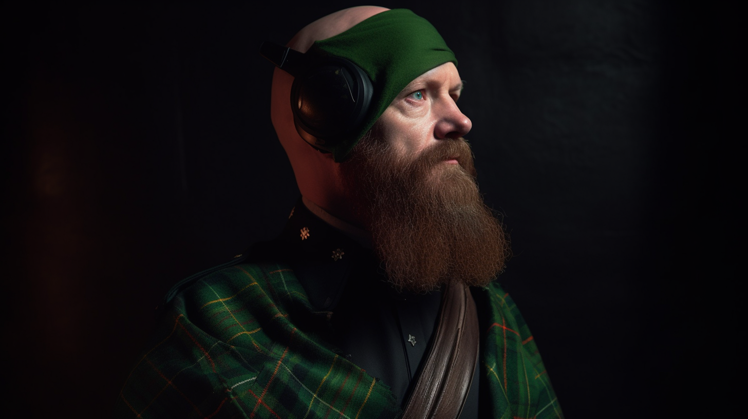 Scottish man in VR wearing kilt - AI.